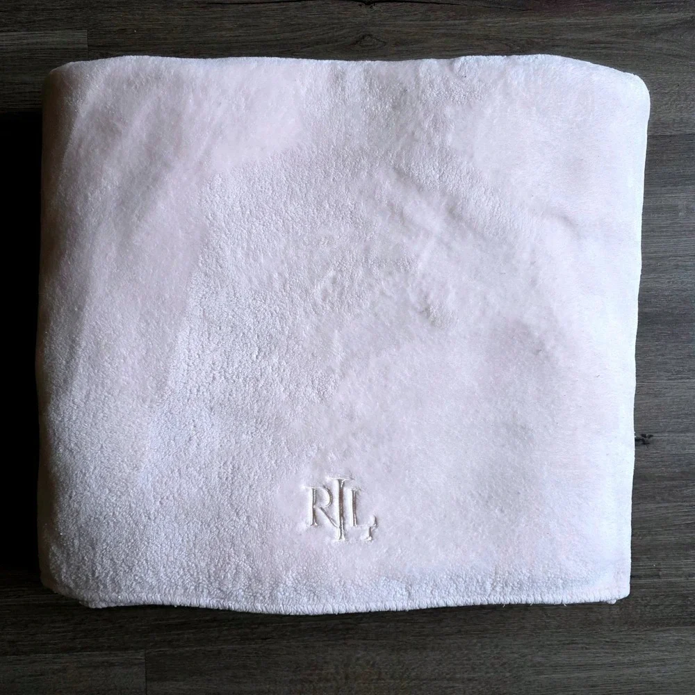 Lauren Ralph Lauren King Plush Microluxe Velvety Blanket Pale Pink RLL Monogram